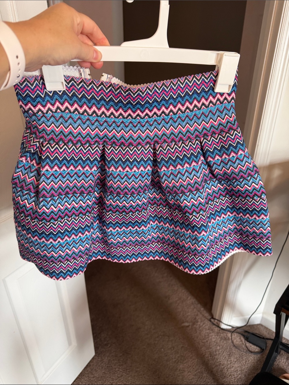 Chevron Pleated Skater Skirt in Blue and Pink